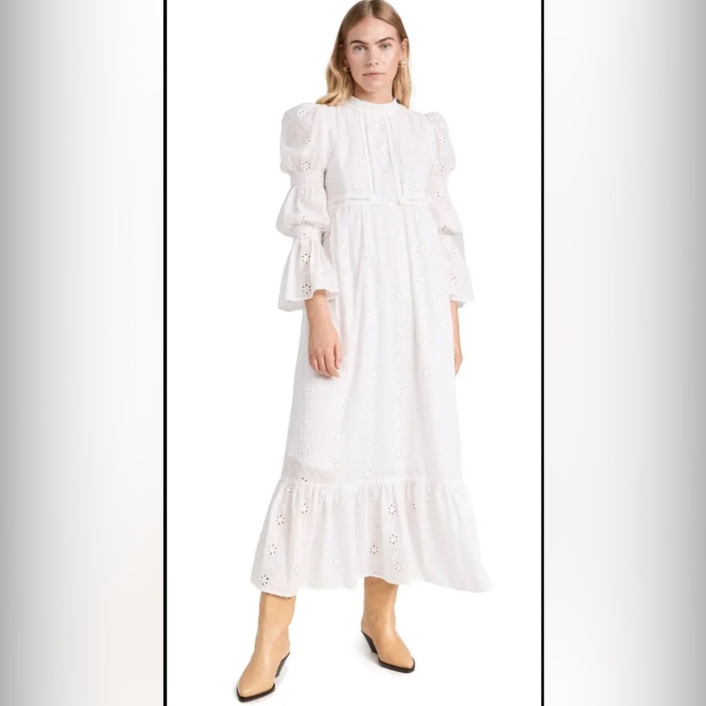 ISO English Factory Embroidered Swiss Dot Maxi Dress